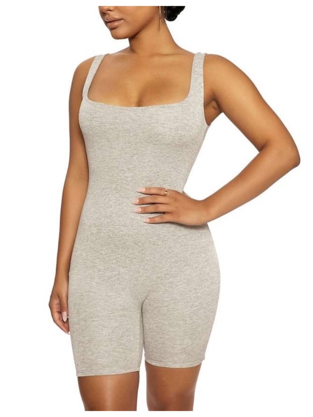 Naked Wardrobe Heather Grey Sculpt Sporty Romper Shortie Bodysuit Size Small